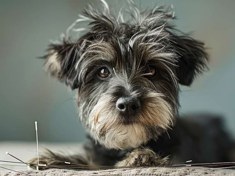 Cute small dog receiving acupuncture
