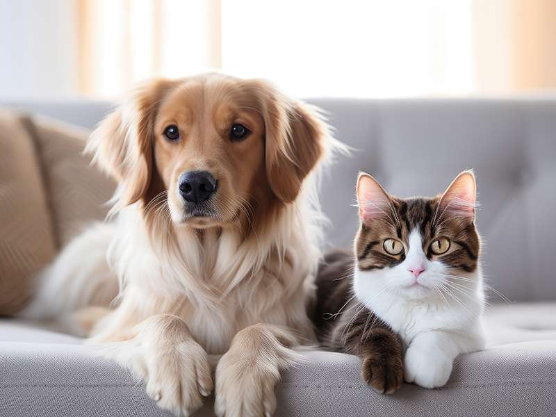 Dog and cat on a couch